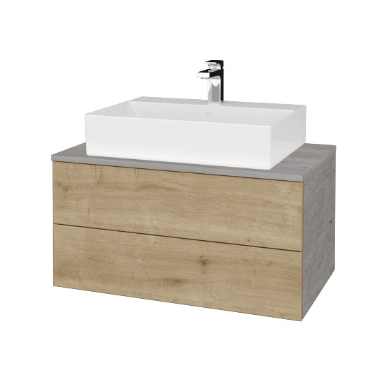 Waschtischunterschrank JOCKAM SZZ2 80 (Waschtisch Kube)  - D01 Beton - D09 Eiche Arlington - Nein