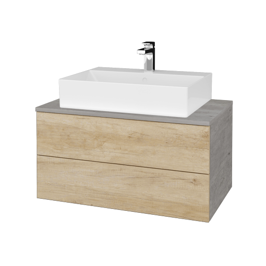 Waschtischunterschrank JOCKAM SZZ2 80 (Waschtisch Kube)  - D01 Beton - D15 Eiche Nebraska - Nein