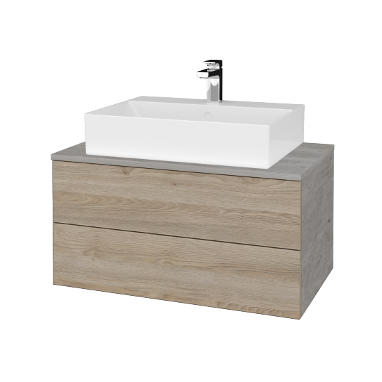 Waschtischunterschrank JOCKAM SZZ2 80 (Waschtisch Kube)  - D01 Beton - D17 Eiche Colorado - Nein