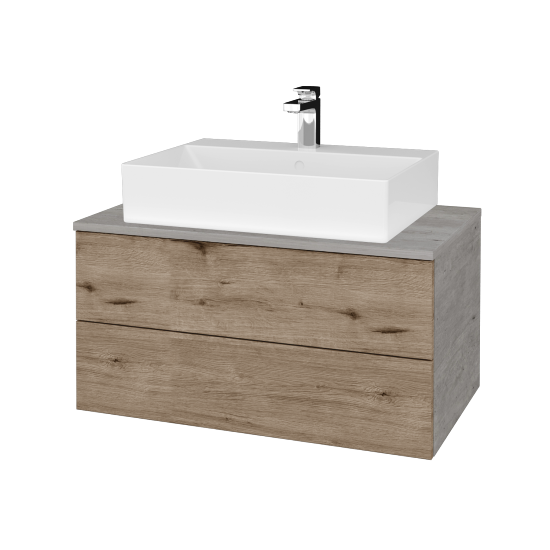 Waschtischunterschrank JOCKAM SZZ2 80 (Waschtisch Kube)  - D01 Beton - D23 Eiche Herkules - Nein