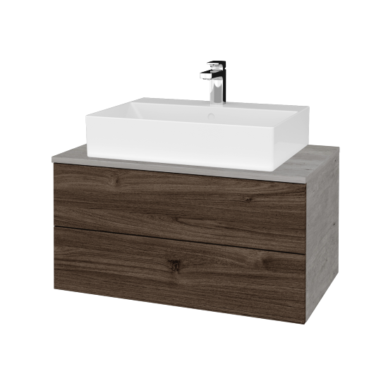 Waschtischunterschrank JOCKAM SZZ2 80 (Waschtisch Kube)  - D01 Beton - D25 Teak - Nein