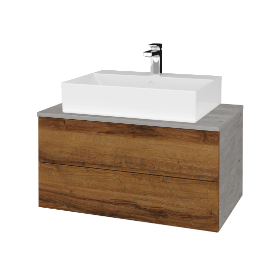Waschtischunterschrank JOCKAM SZZ2 80 (Waschtisch Kube)  - D01 Beton - D27 Cognac - Nein
