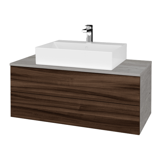 Waschtischunterschrank JOCKAM SZZ2 100 (Waschtisch Kube)  - D01 Beton - D06 Nussbaum - Nein