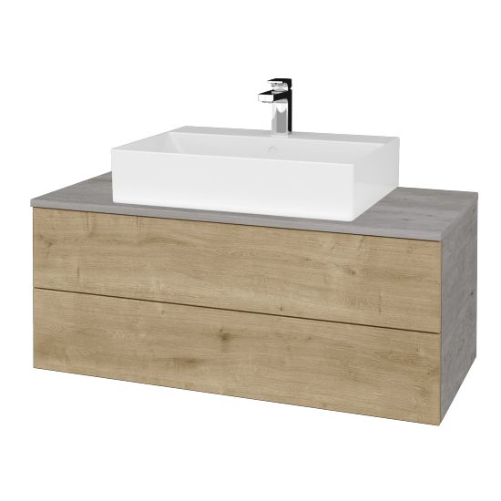 Waschtischunterschrank JOCKAM SZZ2 100 (Waschtisch Kube)  - D01 Beton - D09 Eiche Arlington - Nein