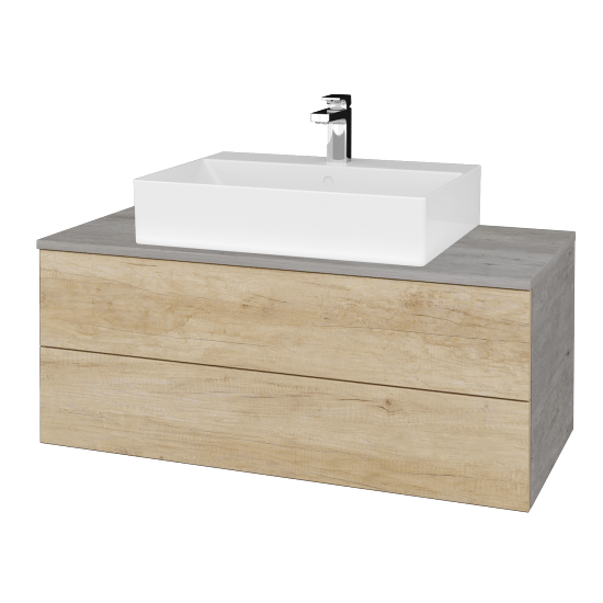 Waschtischunterschrank JOCKAM SZZ2 100 (Waschtisch Kube)  - D01 Beton - D15 Eiche Nebraska - Nein