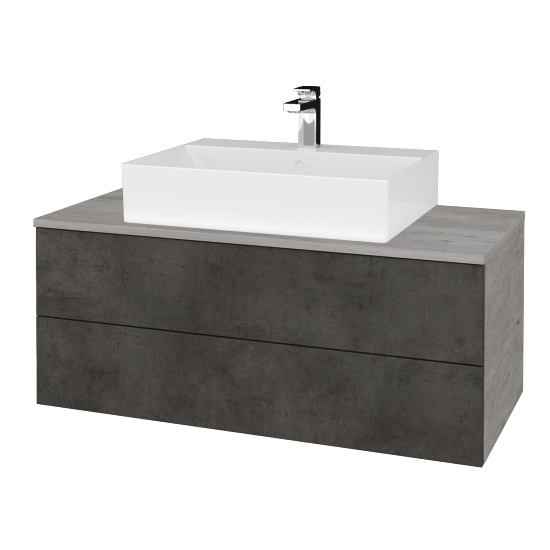 Waschtischunterschrank JOCKAM SZZ2 100 (Waschtisch Kube)  - D01 Beton - D16 Dark Beton - Nein