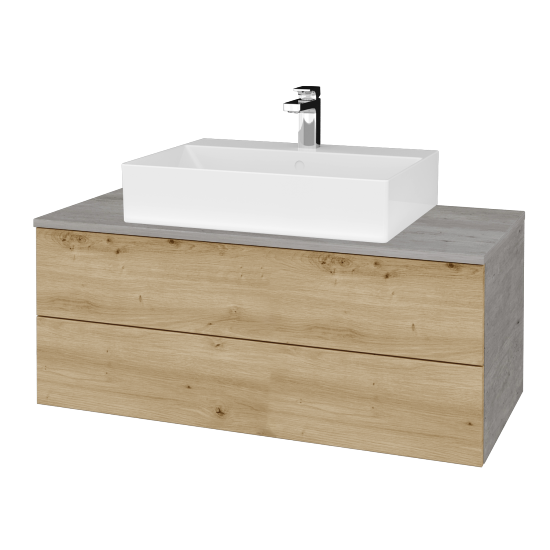 Waschtischunterschrank JOCKAM SZZ2 100 (Waschtisch Kube)  - D01 Beton - D22 Eiche Caramel - Nein