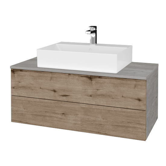 Waschtischunterschrank JOCKAM SZZ2 100 (Waschtisch Kube)  - D01 Beton - D23 Eiche Herkules - Nein