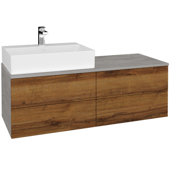 Waschtischunterschrank JOCKAM SZZ4 120 (mit Waschtisch Kube)  - D01 Beton - D27 Cognac - Rechts - Nein