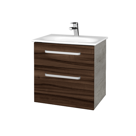 Waschtischunterschrank DEVELOP SZZ2 60  - D01 Beton - Griffes T01 - D06 Nussbaum