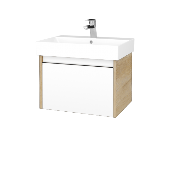 Waschtischunterschrank LOGI SZZ 60 (Waschtisch Glance 60)  - D15 Eiche Nebraska - N01 Weiß Hochglanz