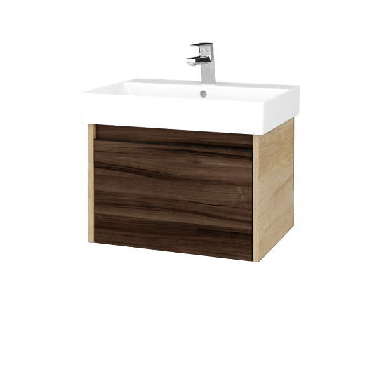 Waschtischunterschrank LOGI SZZ 60 (Waschtisch Glance 60)  - D15 Eiche Nebraska - Griffes T33 - D06 Nussbaum