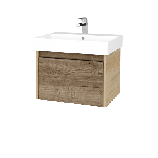 Waschtischunterschrank LOGI SZZ 60 (Waschtisch Glance 60)  - D15 Eiche Nebraska - Griffes T33 - D21 Tobacco