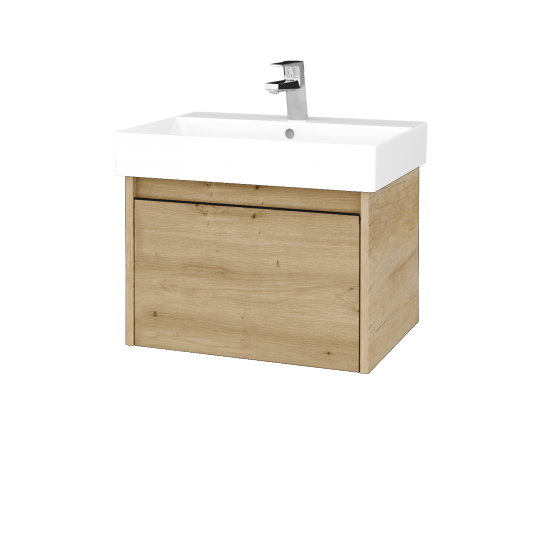 Waschtischunterschrank LOGI SZZ 60 (Waschtisch Glance 60)  - D15 Eiche Nebraska - Griffes T33 - D22 Caramel