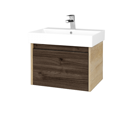 Waschtischunterschrank LOGI SZZ 60 (Waschtisch Glance 60)  - D15 Eiche Nebraska - Griffes T33 - D25 Teak