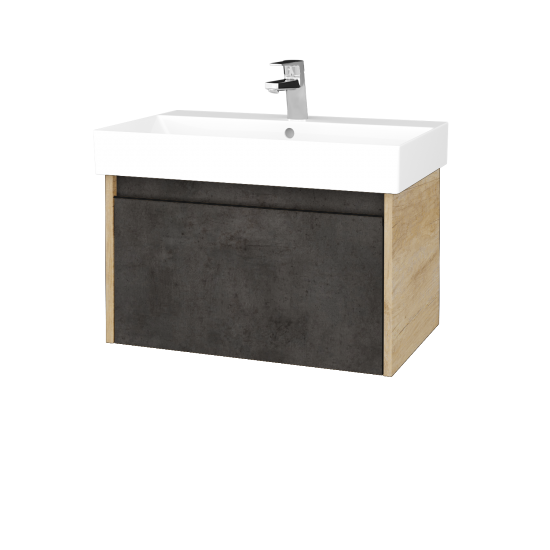 Waschtischunterschrank LOGI SZZ 70 (Waschtisch Glance 70)  - D15 Eiche Nebraska - Griffes T33 - Schwarz matt - D16 Dark Beton