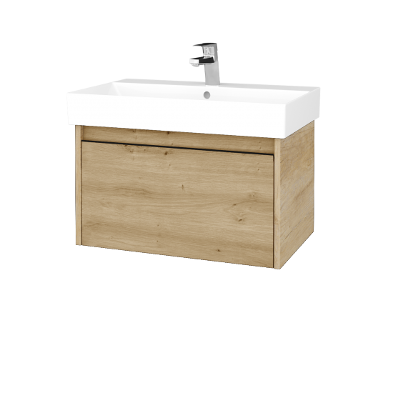 Waschtischunterschrank LOGI SZZ 70 (Waschtisch Glance 70)  - D15 Eiche Nebraska - Griffes T33 - Schwarz matt - D22 Caramel