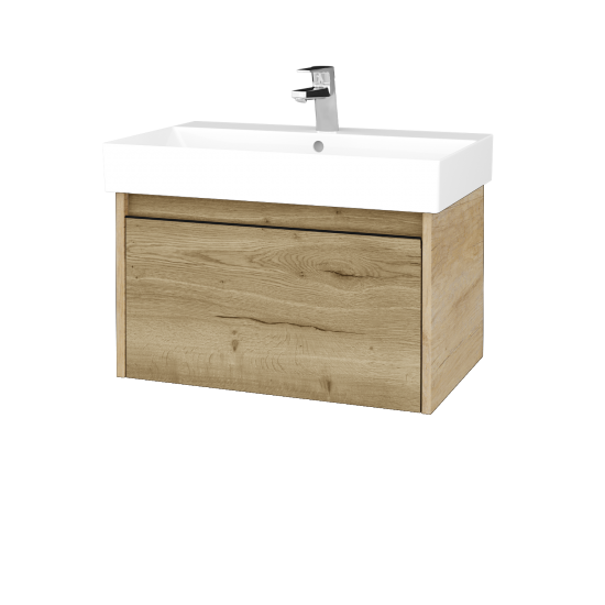 Waschtischunterschrank LOGI SZZ 70 (Waschtisch Glance 70)  - D15 Eiche Nebraska - Griffes T33 - Schwarz matt - D26 Ontario