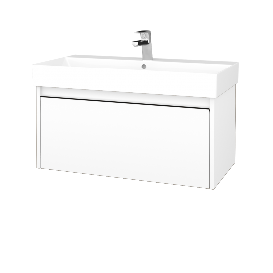 Waschtischunterschrank LOGI SZZ 85 (Waschtisch Glance 85)  - N01 Weiß Hochglanz - Griffes T33 - Schwarz matt - N01 Weiß Hochglanz