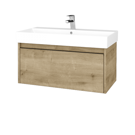 Waschtischunterschrank LOGI SZZ 85 (Waschtisch Glance 85)  - D09 Eiche Arlington - Griffes T33 - Schwarz matt - D09 Arlington