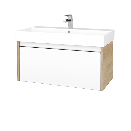 Waschtischunterschrank LOGI SZZ 85 (Waschtisch Glance 85)  - D15 Eiche Nebraska - N01 Weiß Hochglanz
