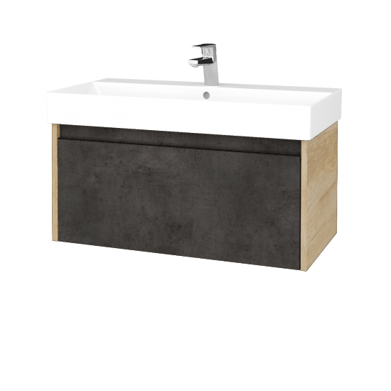 Waschtischunterschrank LOGI SZZ 85 (Waschtisch Glance 85)  - D15 Eiche Nebraska - Griffes T33 - D16 Dark Beton