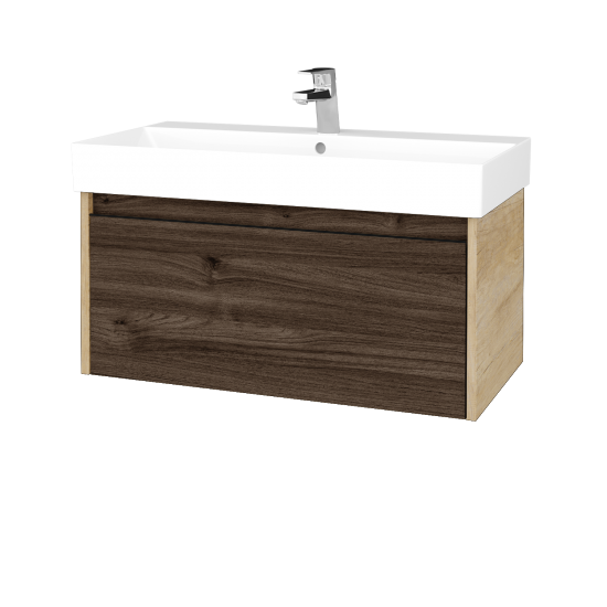 Waschtischunterschrank LOGI SZZ 85 (Waschtisch Glance 85)  - D15 Eiche Nebraska - Griffes T33 - D25 Teak