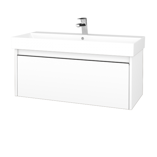 Waschtischunterschrank LOGI SZZ 100 (Waschtisch Glance 100)  - N01 Weiß Hochglanz - Griffes T33 - Schwarz matt - N01 Weiß Hochglanz