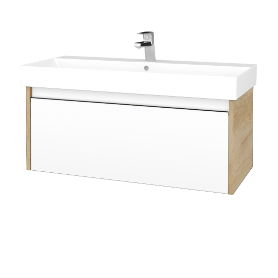Waschtischunterschrank LOGI SZZ 100 (Waschtisch Glance 100)  - D15 Eiche Nebraska - N01 Weiß Hochglanz