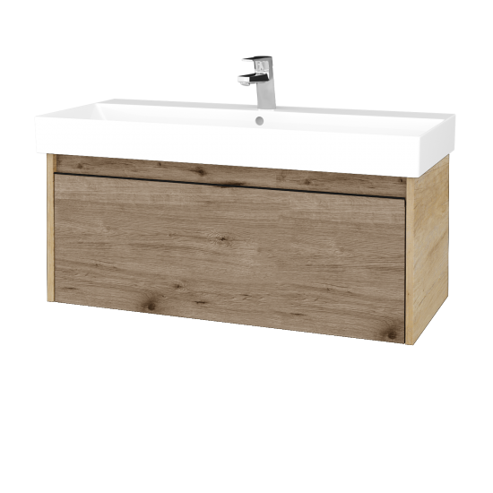 Waschtischunterschrank LOGI SZZ 100 (Waschtisch Glance 100)  - D15 Eiche Nebraska - Griffes T33 - Schwarz matt - D23 Herkules