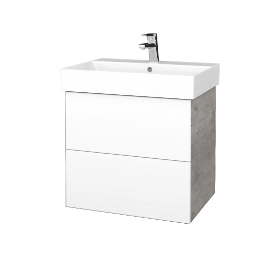 Waschtischunterschrank FLAT SZZ2 60 (Waschtisch Glance)  - D01 Beton - L01 Weiß Lack Hochglanz