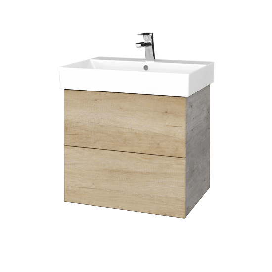 Waschtischunterschrank FLAT SZZ2 60 (Waschtisch Glance)  - D01 Beton - D15 Eiche Nebraska