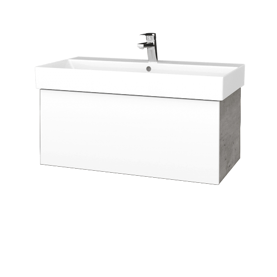 Waschtischunterschrank FLAT SZZ 85 (Waschtisch Glance)  - D01 Beton - L01 Weiß Lack Hochglanz