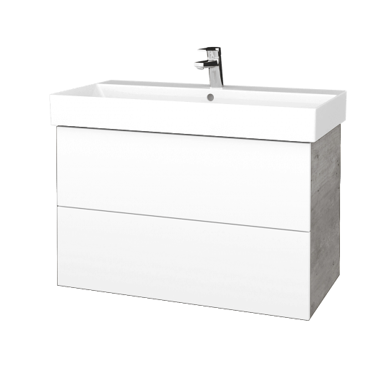 Badezimmerschrank FLAT SZZ2 85 (Waschtisch Glance)  - D01 Beton - M01 Weiß Lack Matt