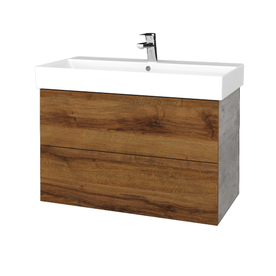 Waschtischunterschrank FLAT SZZ2 85 (Waschtisch Glance)  - D01 Beton - D27 Cognac