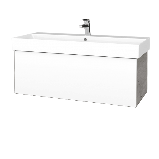 Waschtischunterschrank FLAT SZZ 100 (Waschtisch Glance)  - D01 Beton - L01 Weiß Lack Hochglanz
