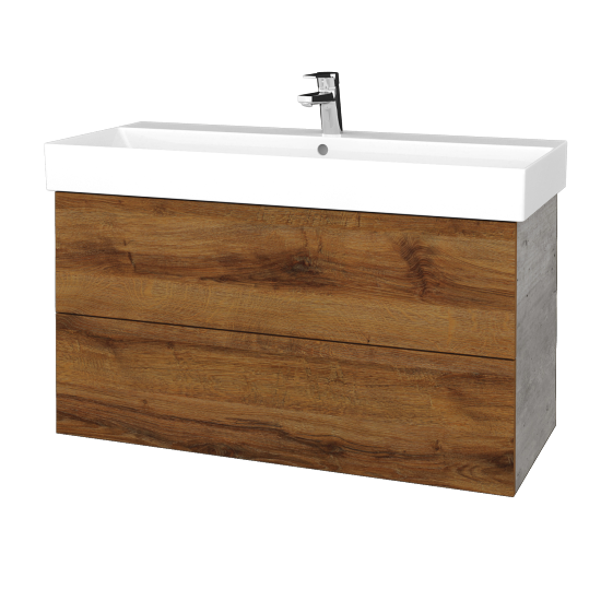 Waschtischunterschrank FLAT SZZ2 100 (Waschtisch Glance)  - D01 Beton - D27 Cognac