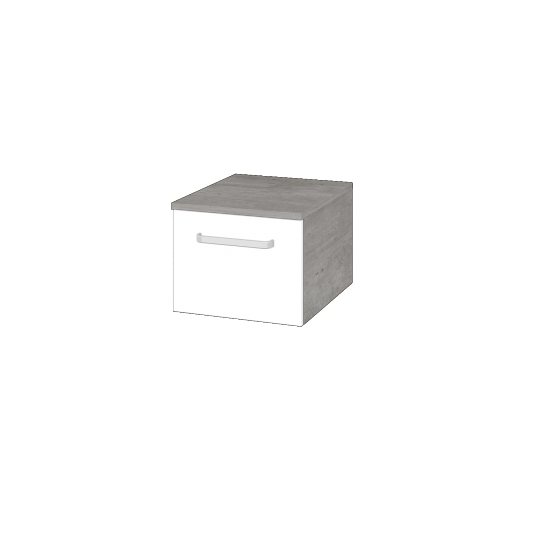 Niedriger Schrank UNI SNZ1 40  - D01 Beton - Griffes T01 - L01 Weiß Lack Hochglanz