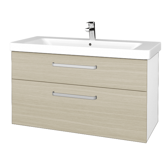 Badezimmerschrank NEXT SZZ2 105  - N01 Weiß Hochglanz - Griffes T01 - D04 Eiche
