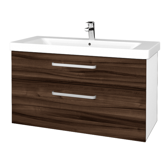 Badezimmerschrank NEXT SZZ2 105  - N01 Weiß Hochglanz - Griffes T01 - D06 Nussbaum