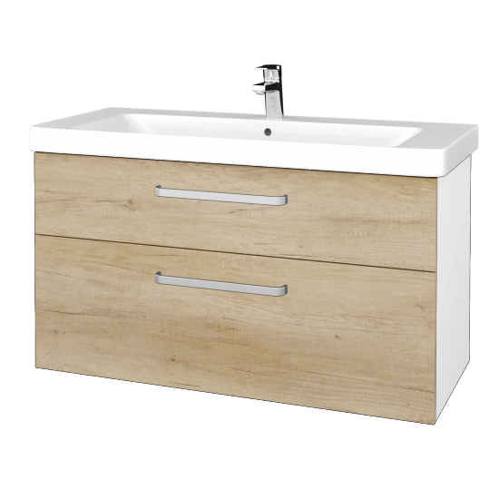Badezimmerschrank NEXT SZZ2 105  - N01 Weiß Hochglanz - Griffes T01 - D15 Eiche Nebraska