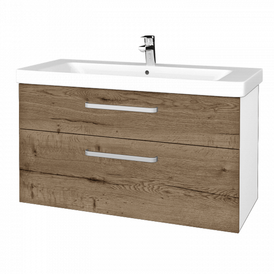 Badezimmerschrank NEXT SZZ2 105  - N01 Weiß Hochglanz - Griffes T01 - D21 Tobacco