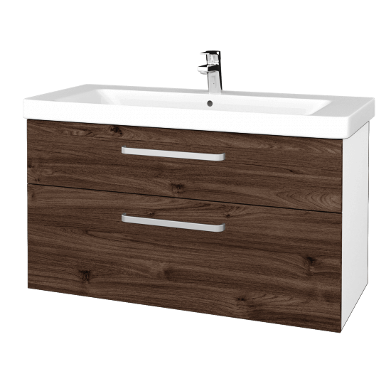 Badezimmerschrank NEXT SZZ2 105  - N01 Weiß Hochglanz - Griffes T01 - D25 Teak