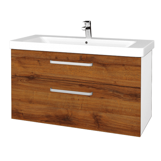 Badezimmerschrank NEXT SZZ2 105  - N01 Weiß Hochglanz - Griffes T01 - D27 Cognac