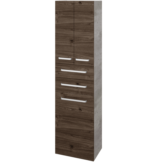 Hochschrank mit Wäschekorb UNI SVD3Z2K 50  - D01 Beton - Griffes T01 - D25 Teak