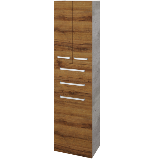 Hochschrank mit Wäschekorb UNI SVD3Z2K 50  - D01 Beton - Griffes T01 - D27 Cognac