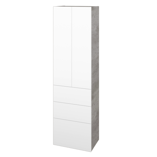 Hochschrank UNI SVD2Z3 50  - D01 Beton - Grifflose Ausführung T00 (ohne Bohrungen für Griffe) - N01 Weiß Hochglanz