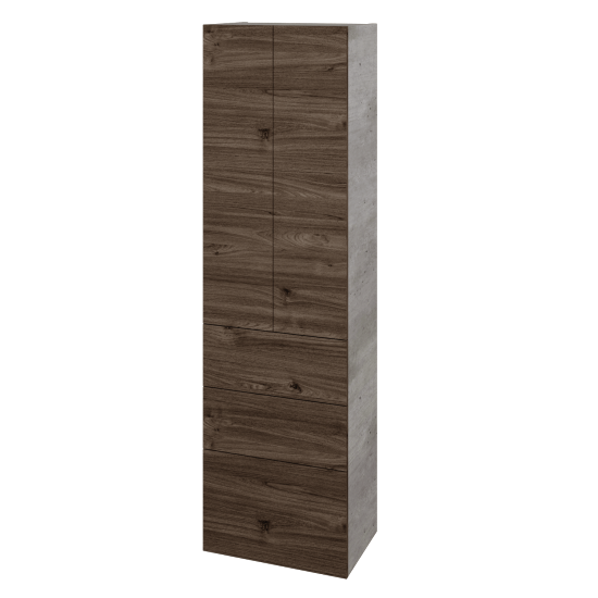 Hochschrank UNI SVD2Z3 50  - D01 Beton - Grifflose Ausführung T00 (ohne Bohrungen für Griffe) - D25 Teak