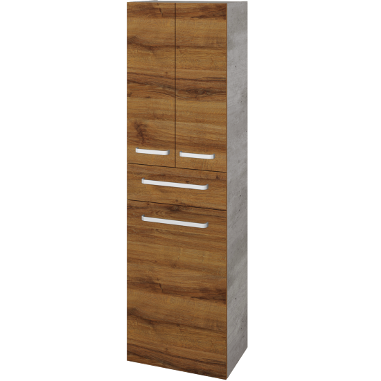 Hochschrank mit Wäschekorb UNI SVD3ZK 50  - D01 Beton - Griffes T01 - D27 Cognac