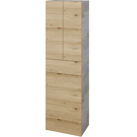 Hochschrank mit Wäschekorb UNI SVD3ZK 50  - D01 Beton - Grifflose Ausführung T00 (ohne Bohrungen für Griffe) - D22 Eiche Caramel